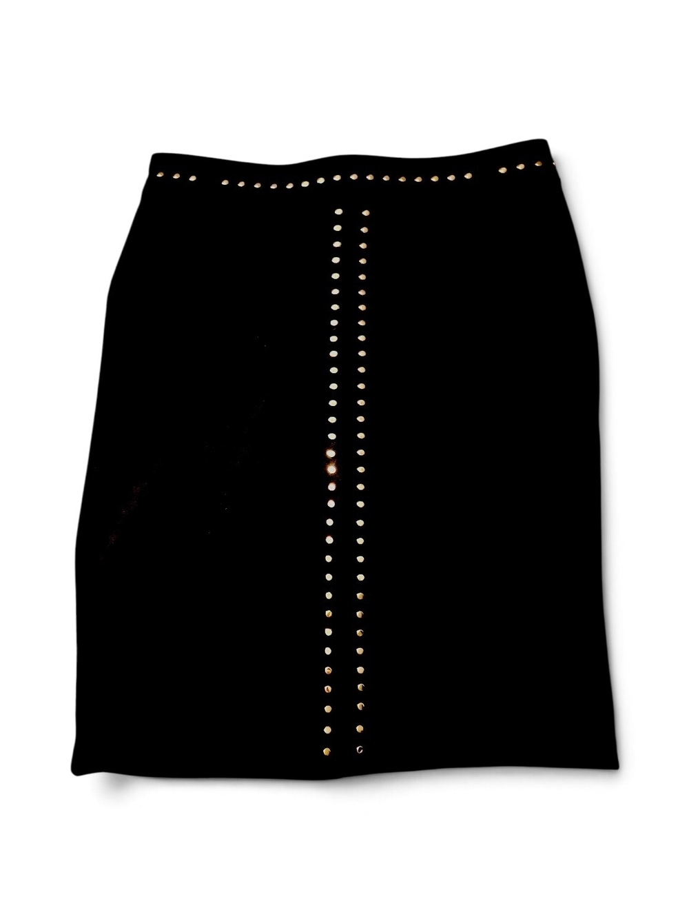 Suede Catherine Malandrino Black Midi Skirt with Gold Studs